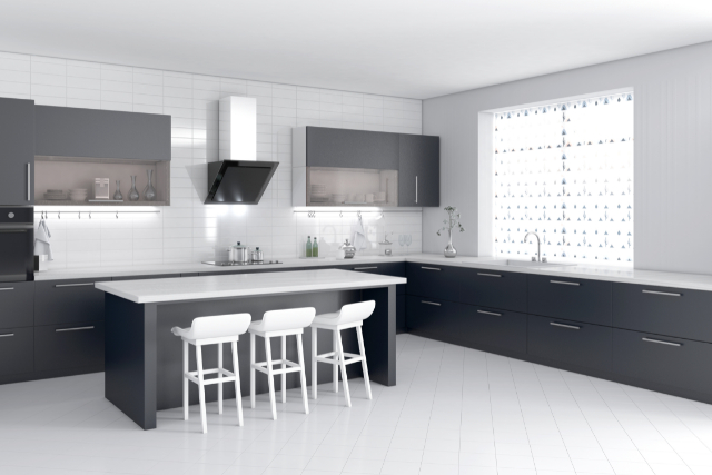 Black kitchen interior