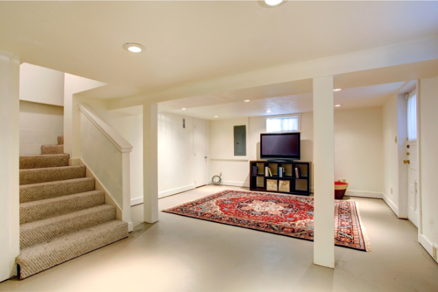 House interior Basement room with TV